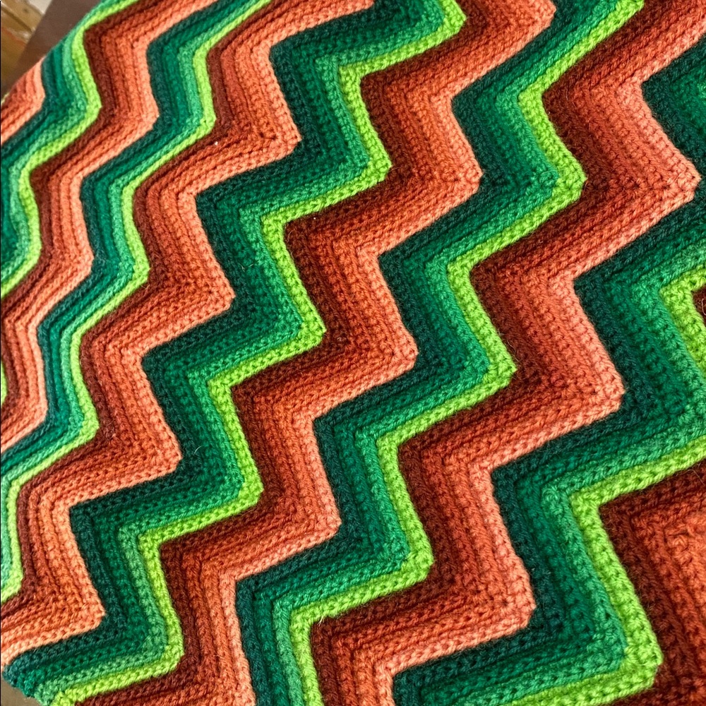 Striped Chevron Knit Throw Blanket in Green and Tan - Picture 12 of 12